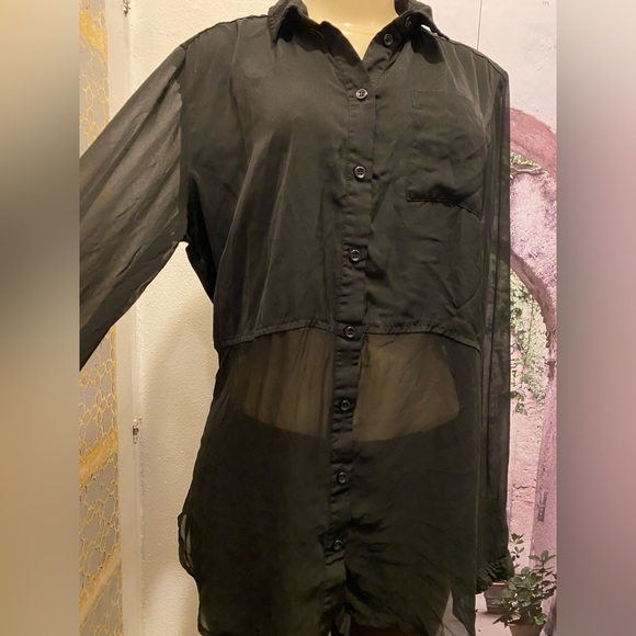 Free People Best of Both Worlds sheer black Blouse size M - Picture 12 of 13